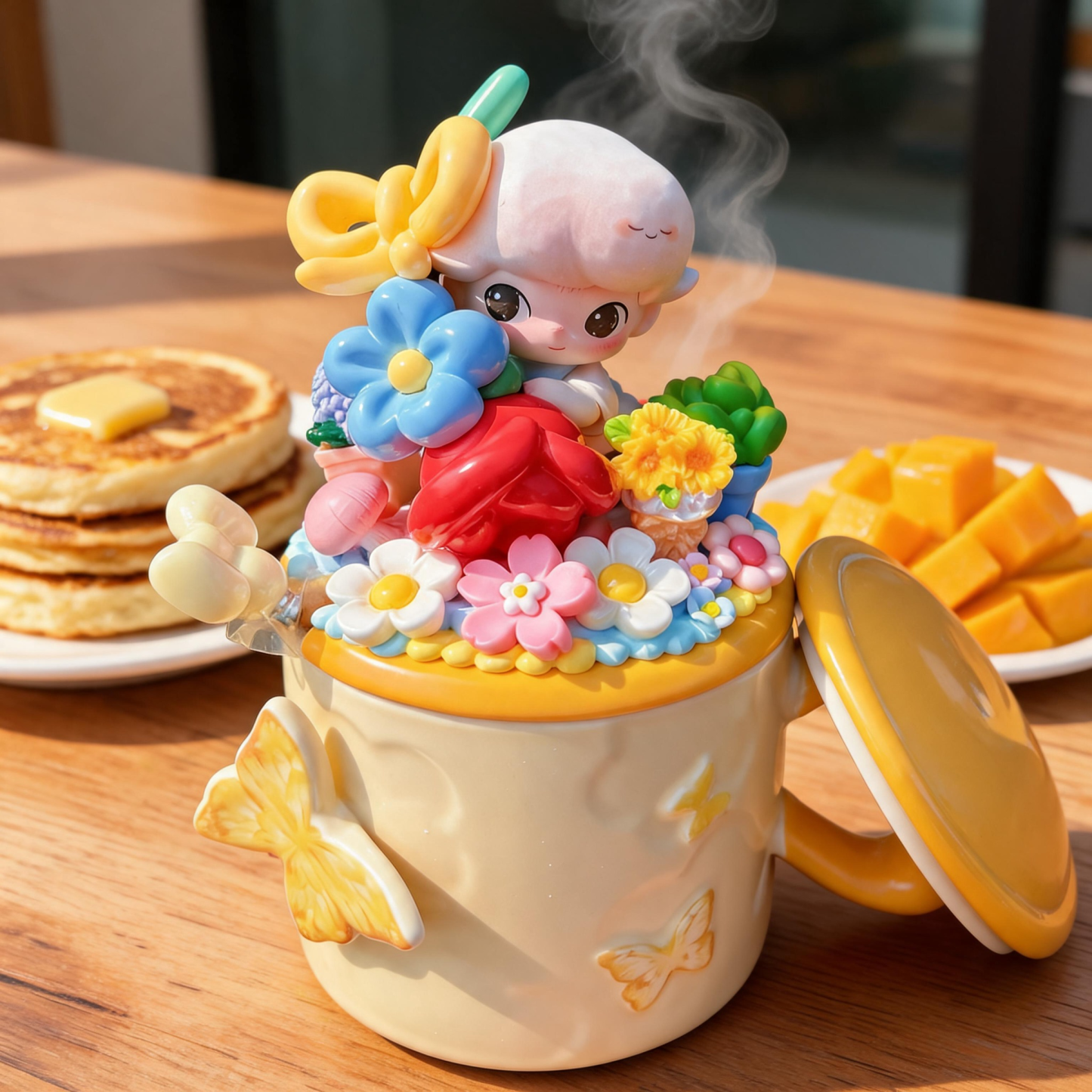 Handmade Spring Garden Ceramic Mug Gift Box | DIMOO Doll + 3D Floral + Butterfly Relief, Perfect Birthday / Holiday Gift for Besties
