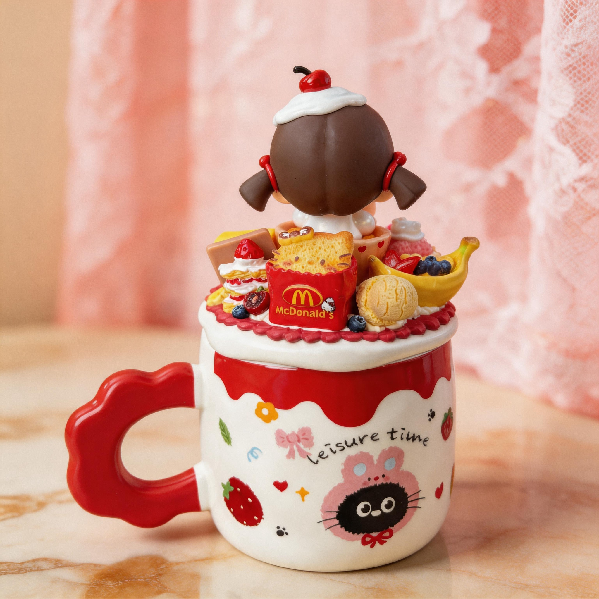 Handmade Bakery-Themed Ceramic Mug Gift Box | Cute Doll + Mini Desserts + Cat Illustration, Perfect Birthday / Holiday Gift for Besties