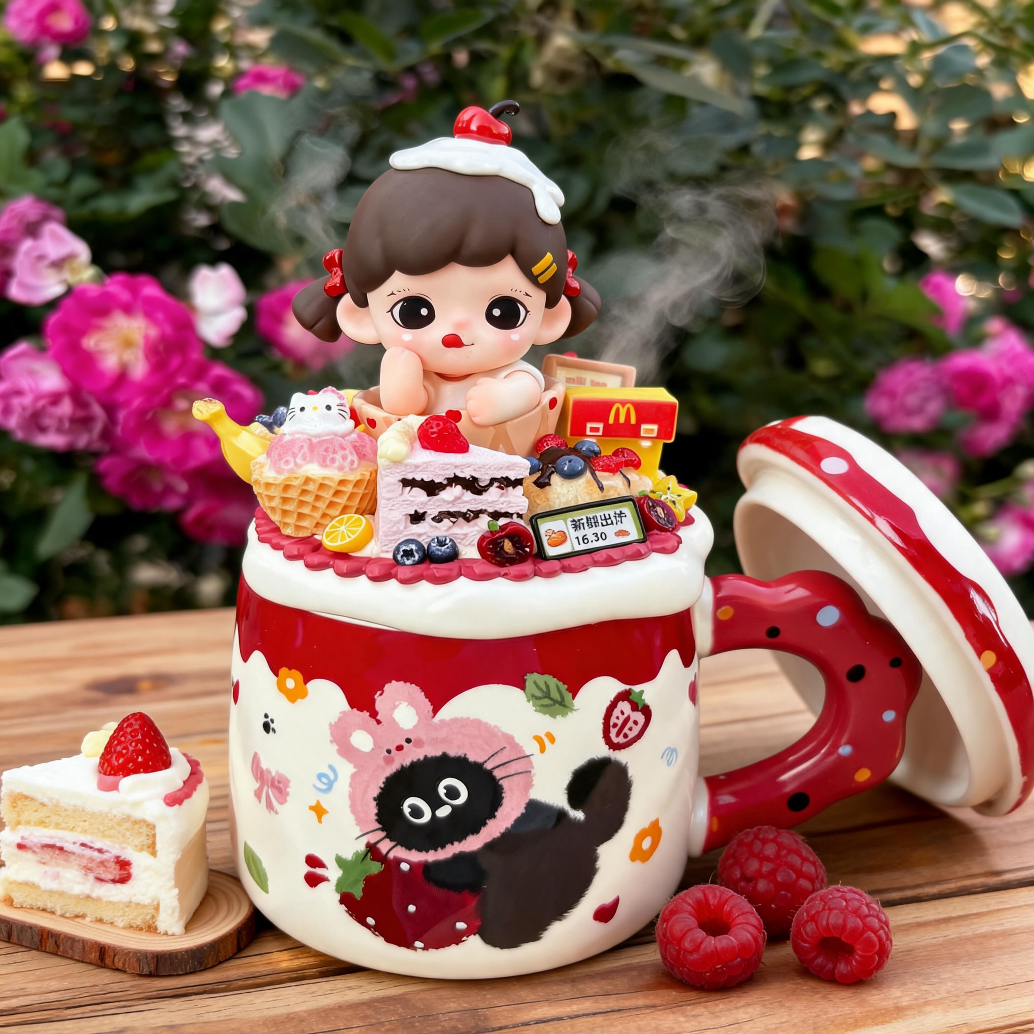 Handmade Bakery-Themed Ceramic Mug Gift Box | Cute Doll + Mini Desserts + Cat Illustration, Perfect Birthday / Holiday Gift for Besties