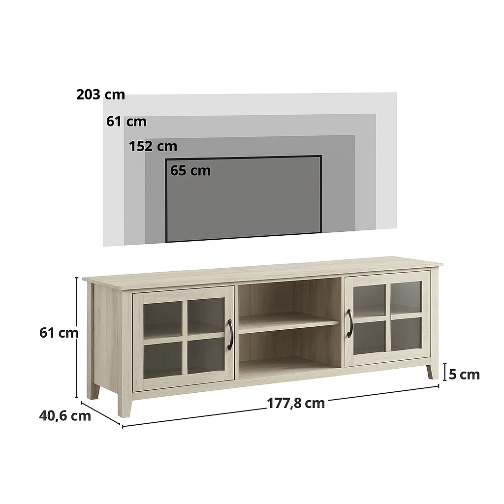 Meuble TV Dake  – Traditionnel avec Portes Vitrées