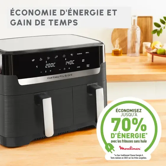 Moulinex Dual Easy Fry & Grill, 8.3L, Air fryer, Noir