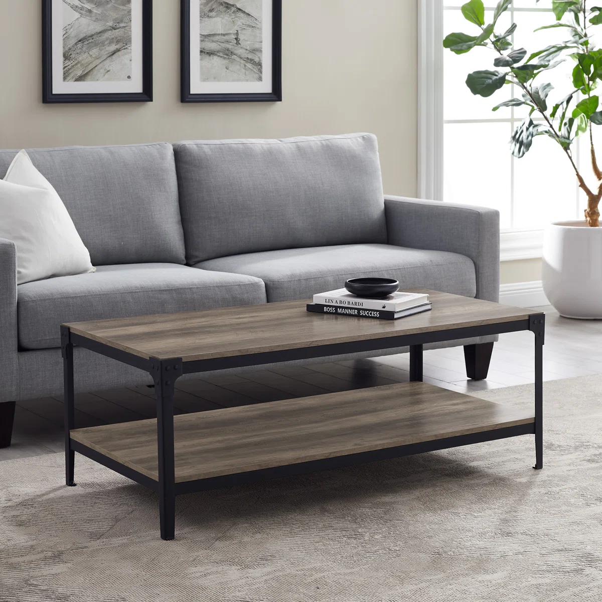 Table basse Feickert – Design bicolore avec étagère de rangement