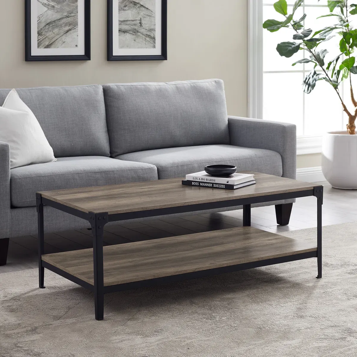 Table basse Feickert – Design bicolore avec étagère de rangement