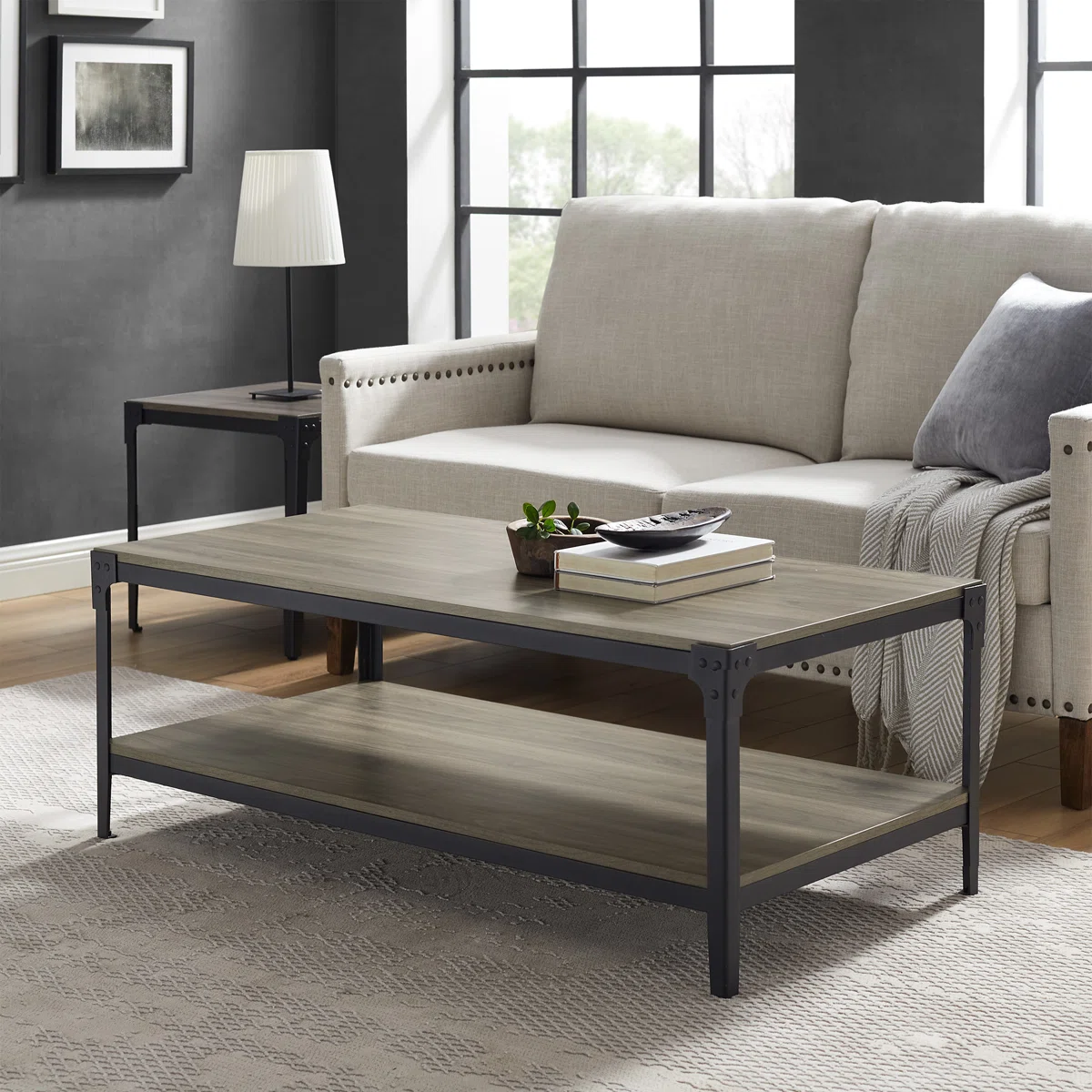 Table basse Feickert – Design bicolore avec étagère de rangement