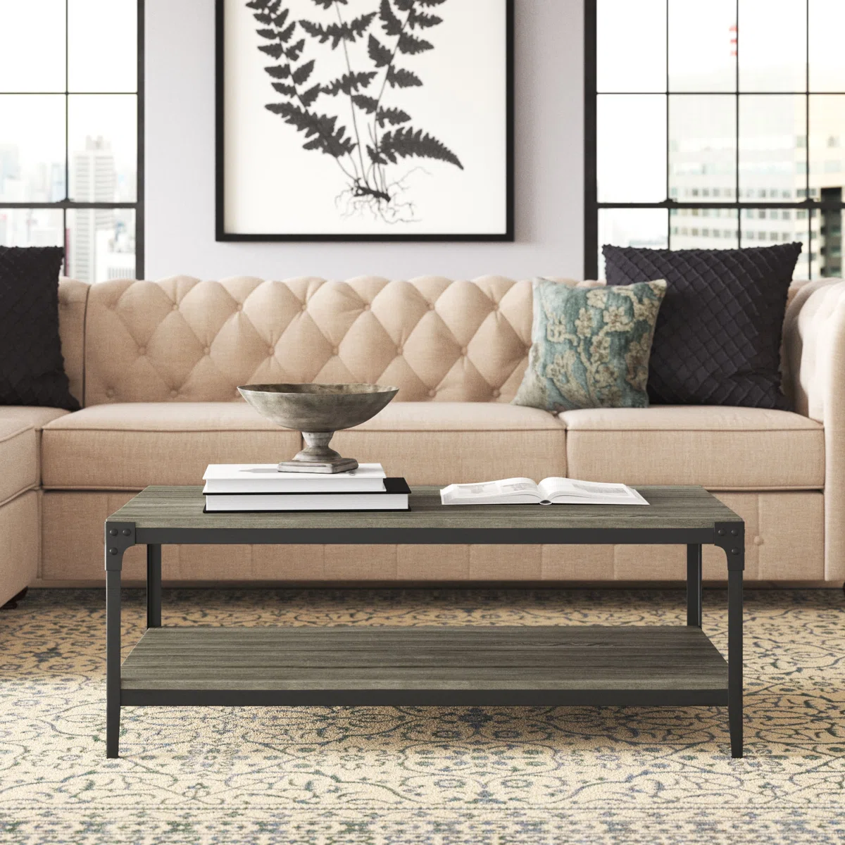 Table basse Feickert – Design bicolore avec étagère de rangement