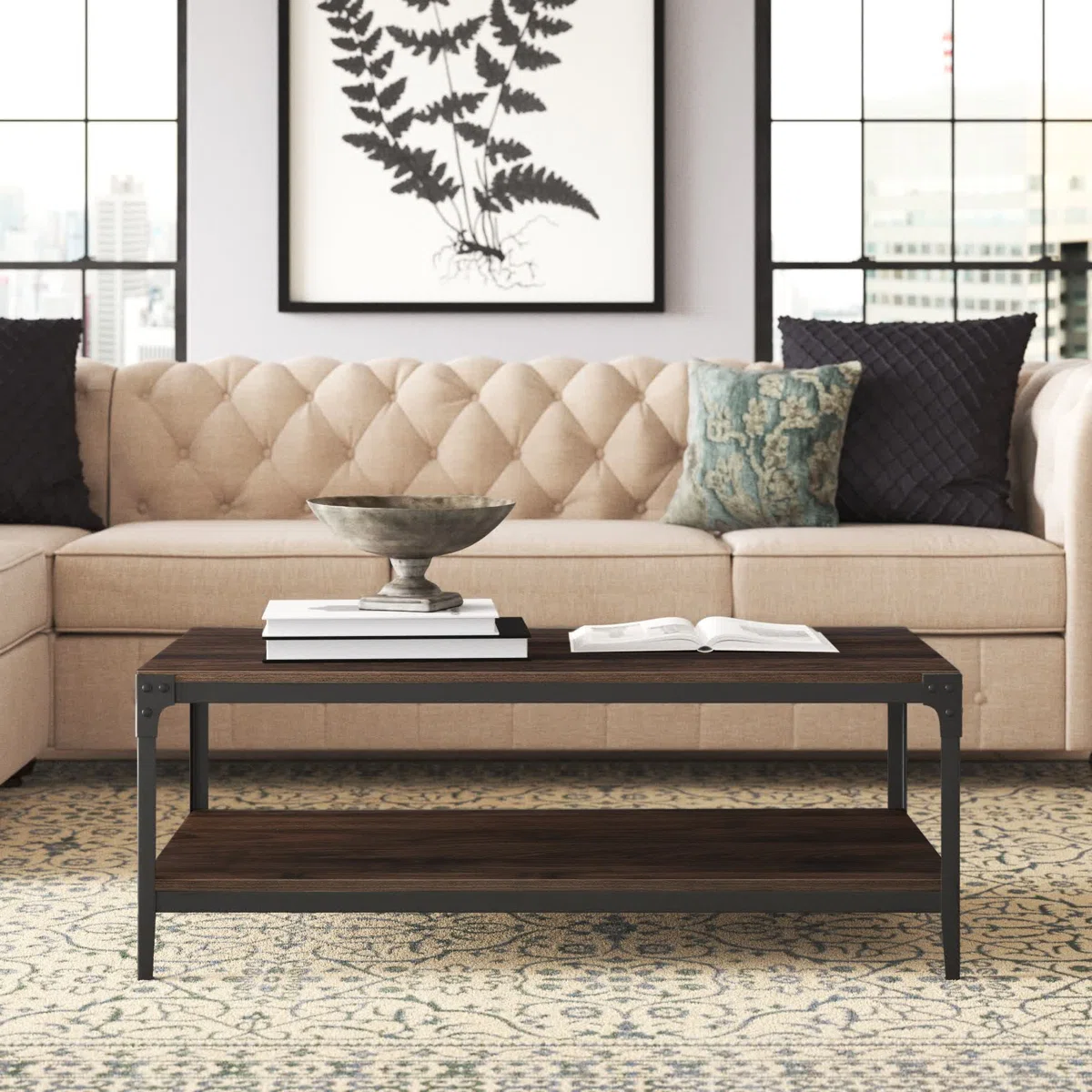 Table basse Feickert – Design bicolore avec étagère de rangement