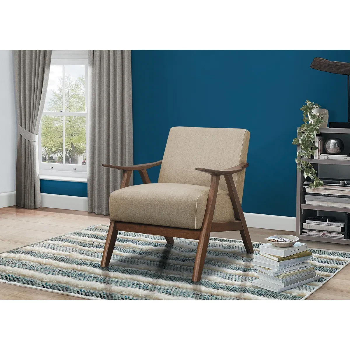 Fauteuil Hofstetter – Design rétro en bois et tissu