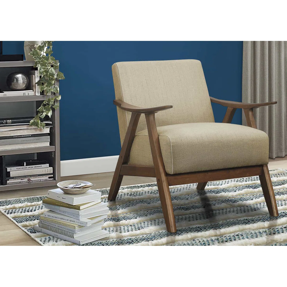 Fauteuil Hofstetter – Design rétro en bois et tissu