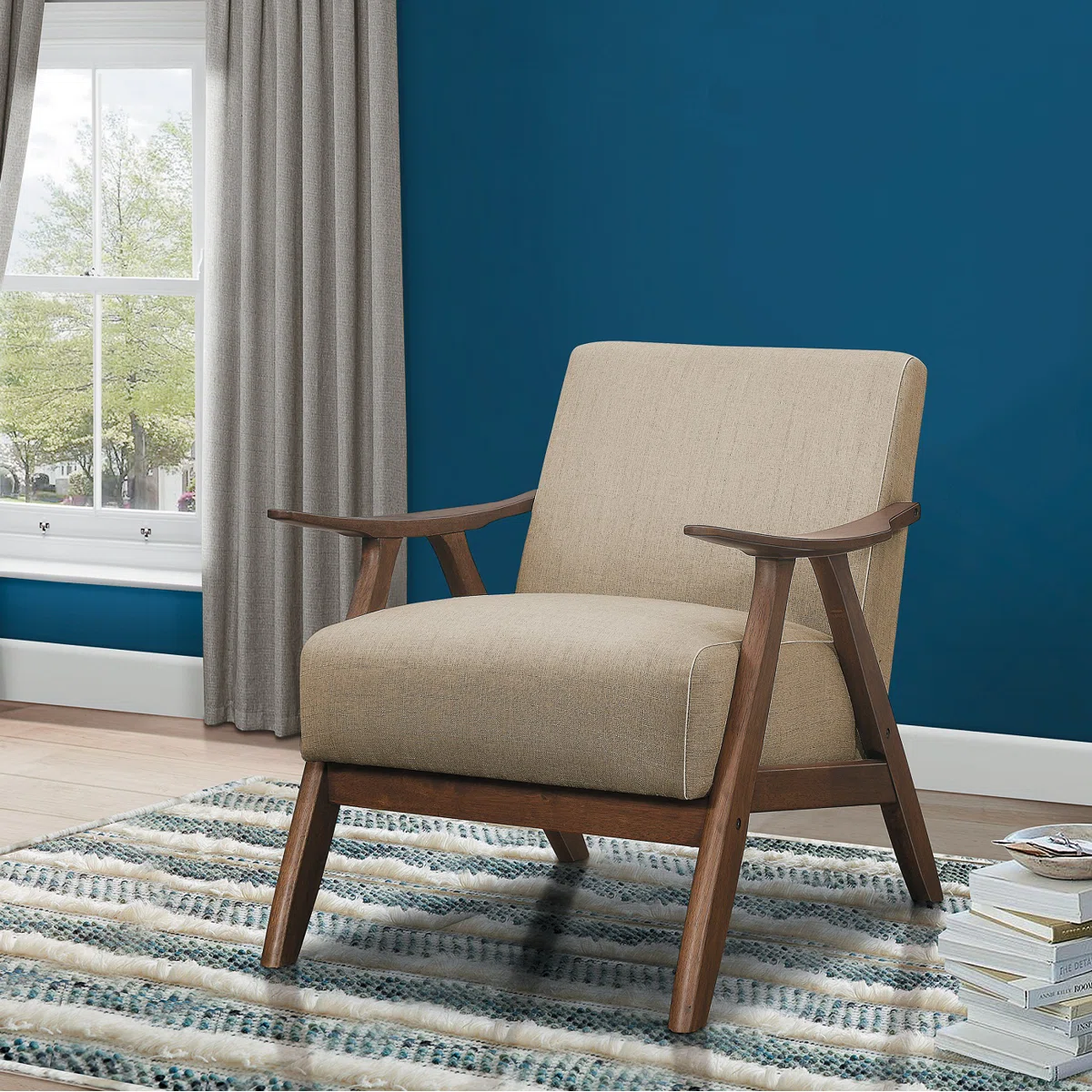 Fauteuil Hofstetter – Design rétro en bois et tissu