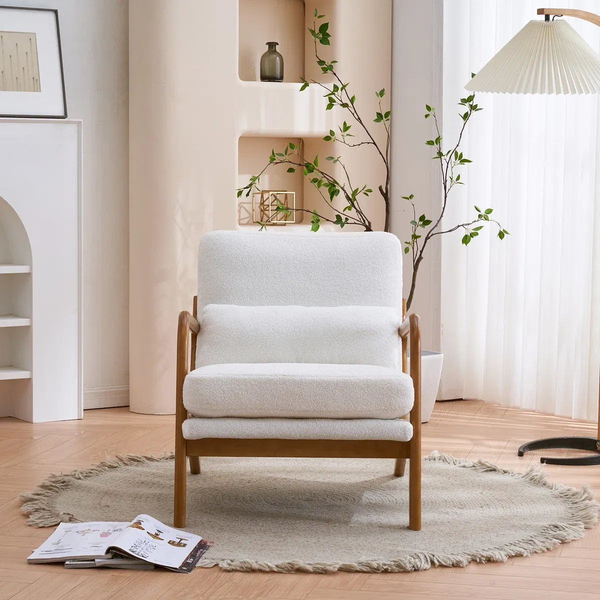 Fauteuil Lemley – Design Mid-Century en Bois Massif avec Coussin Supplémentaire