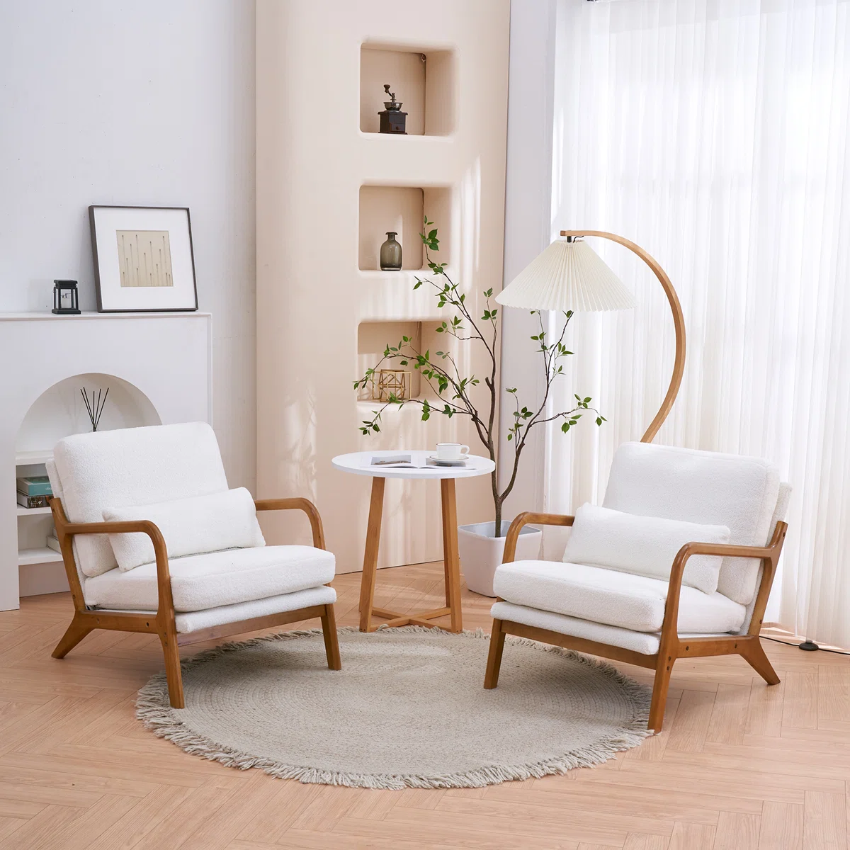 Fauteuil Lemley – Design Mid-Century en Bois Massif avec Coussin Supplémentaire