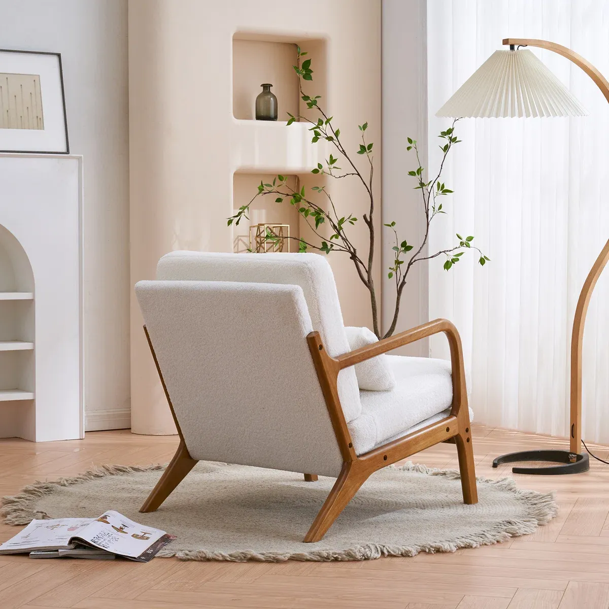 Fauteuil Lemley – Design Mid-Century en Bois Massif avec Coussin Supplémentaire