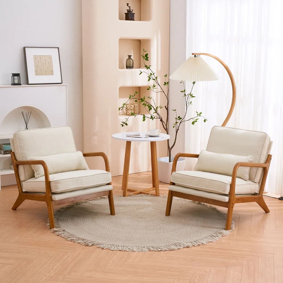Fauteuil Lemley – Design Mid-Century en Bois Massif avec Coussin Supplémentaire