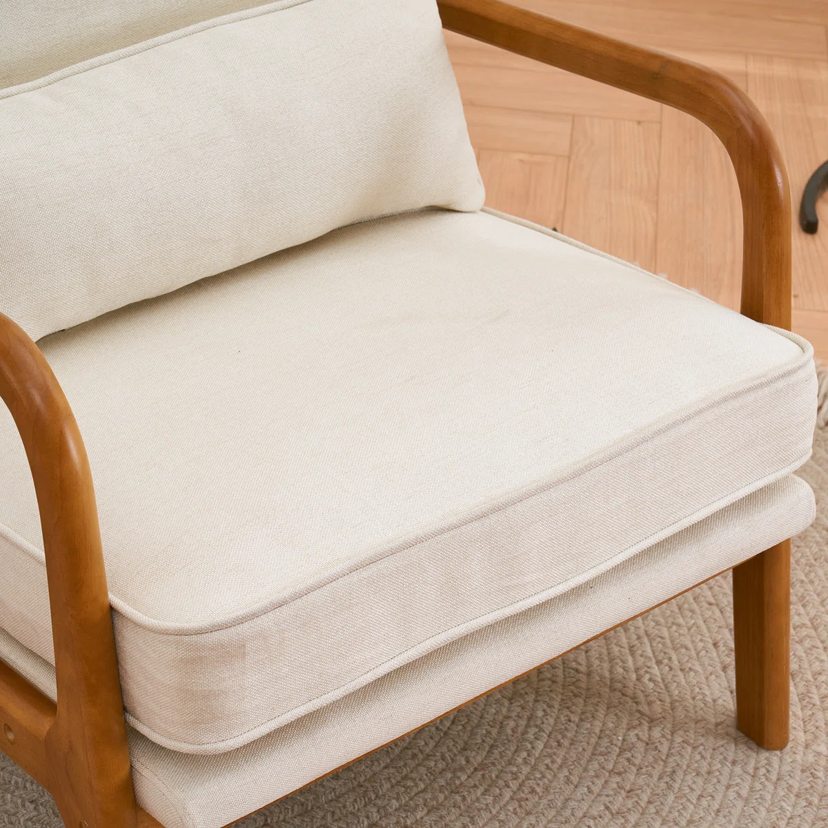 Fauteuil Lemley – Design Mid-Century en Bois Massif avec Coussin Supplémentaire