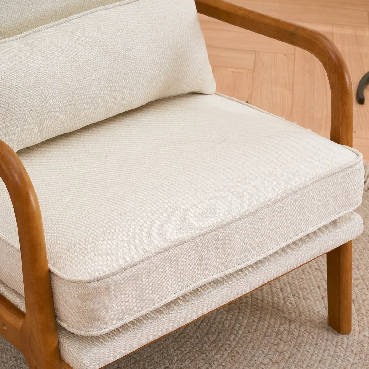 Fauteuil Lemley – Design Mid-Century en Bois Massif avec Coussin Supplémentaire