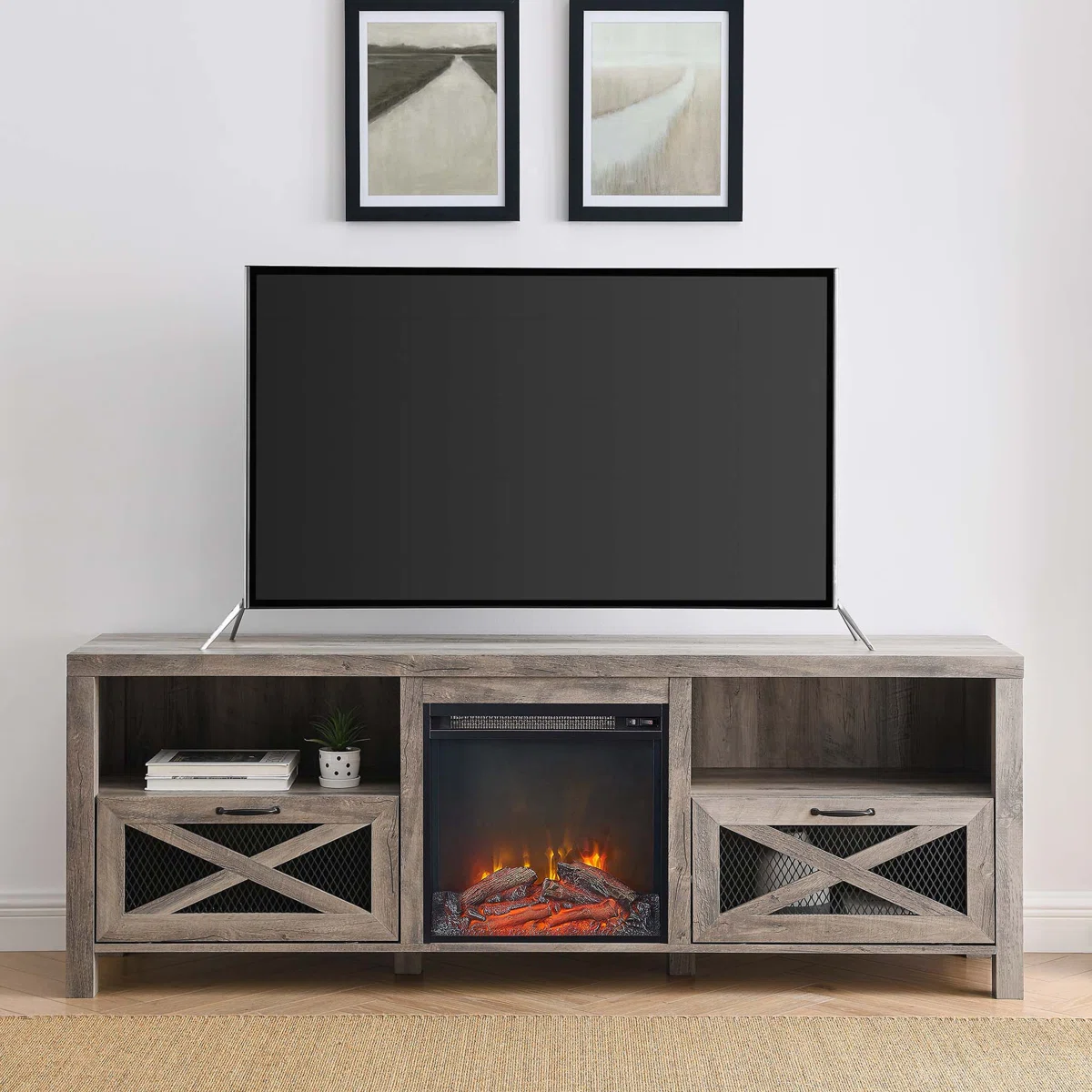 Meuble TV Tansey - 178 cm avec Cheminée Électrique Intégrée