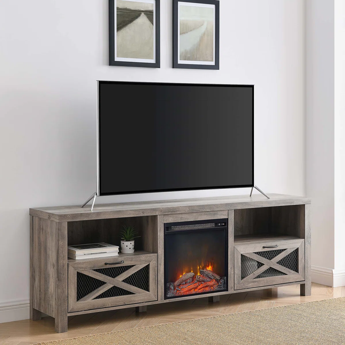 Meuble TV Tansey - 178 cm avec Cheminée Électrique Intégrée