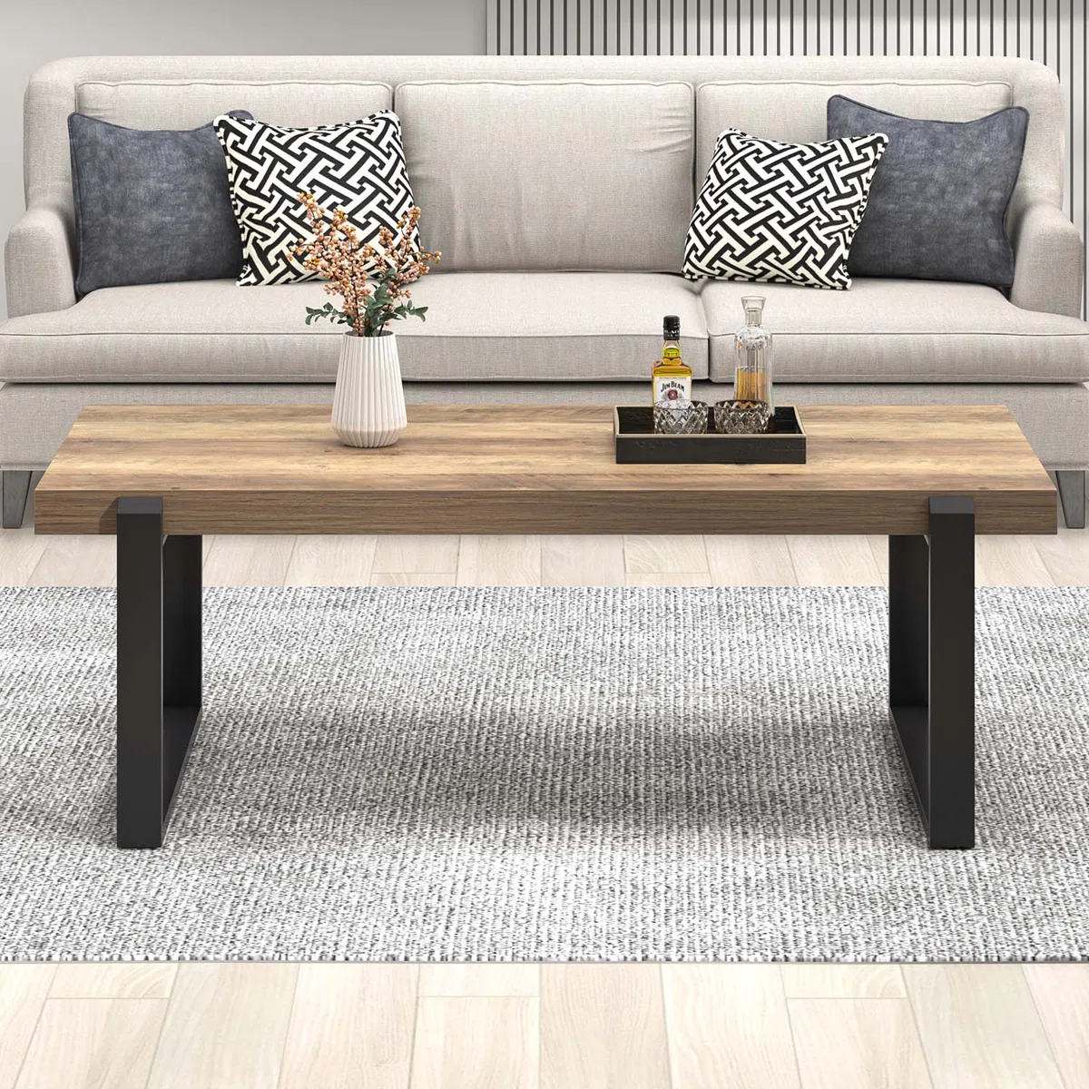 Table basse Hulste – Design minimaliste en bois et métal