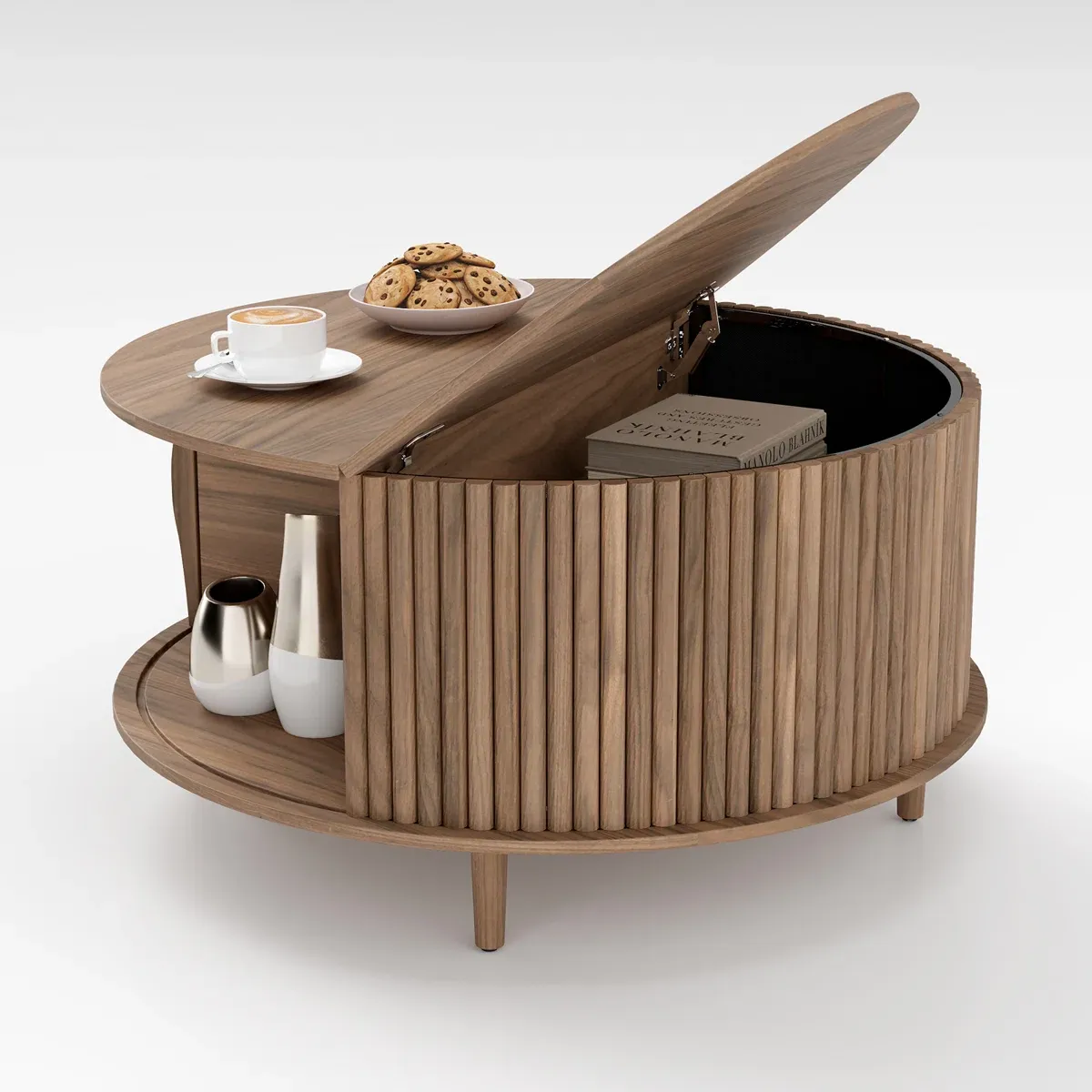 Table basse ronde design vintage – avec espace de rangement