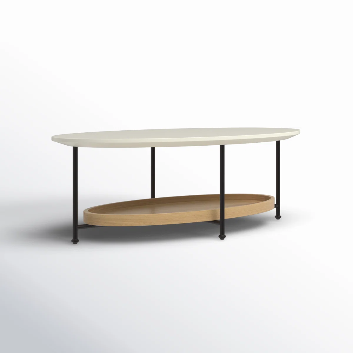 Table basse ovale Beaumont – Finition bois naturel et blanc avec étagère basse