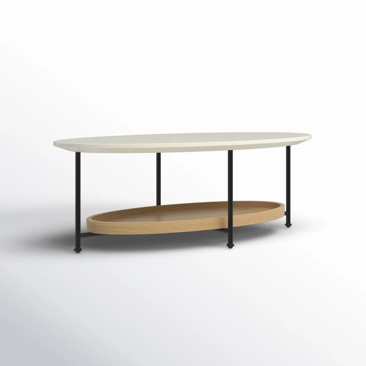 Table basse ovale Beaumont – Finition bois naturel et blanc avec étagère basse