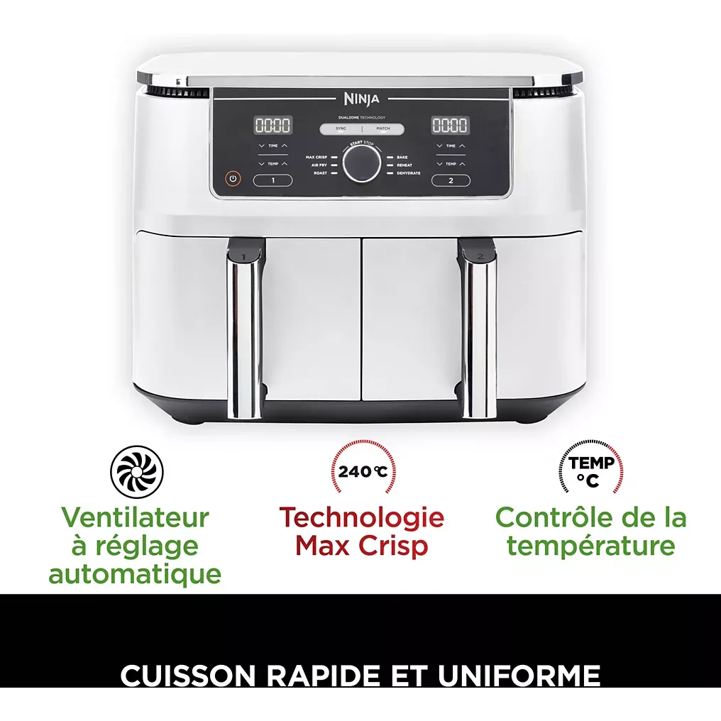 NINJA Friteuse sans huile NINJA Foodi Max Dual zone 9,5L AF400EUWH 