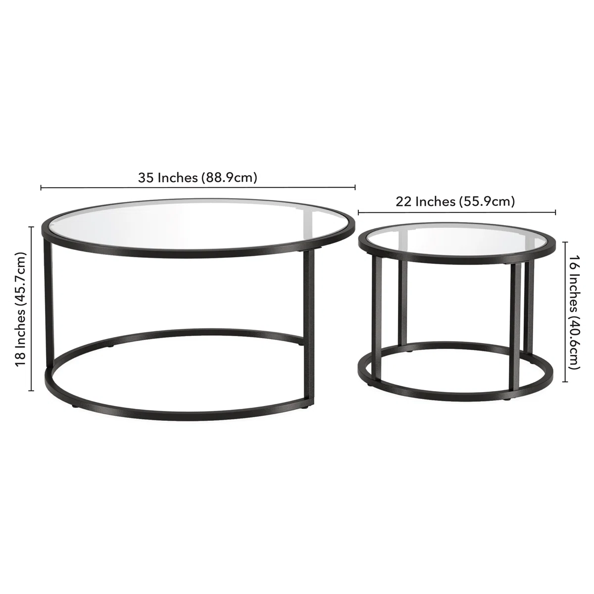 Ensemble de 2 tables basses rondes Watson – Verre trempé et acier noir