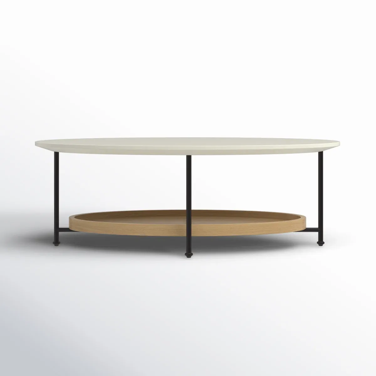Table basse ovale Beaumont – Finition bois naturel et blanc avec étagère basse