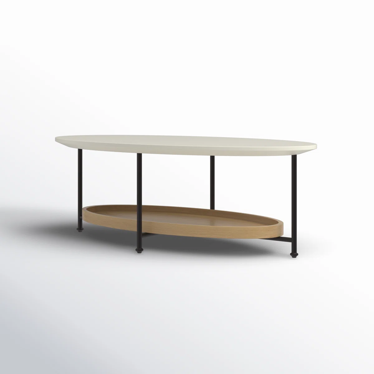 Table basse ovale Beaumont – Finition bois naturel et blanc avec étagère basse