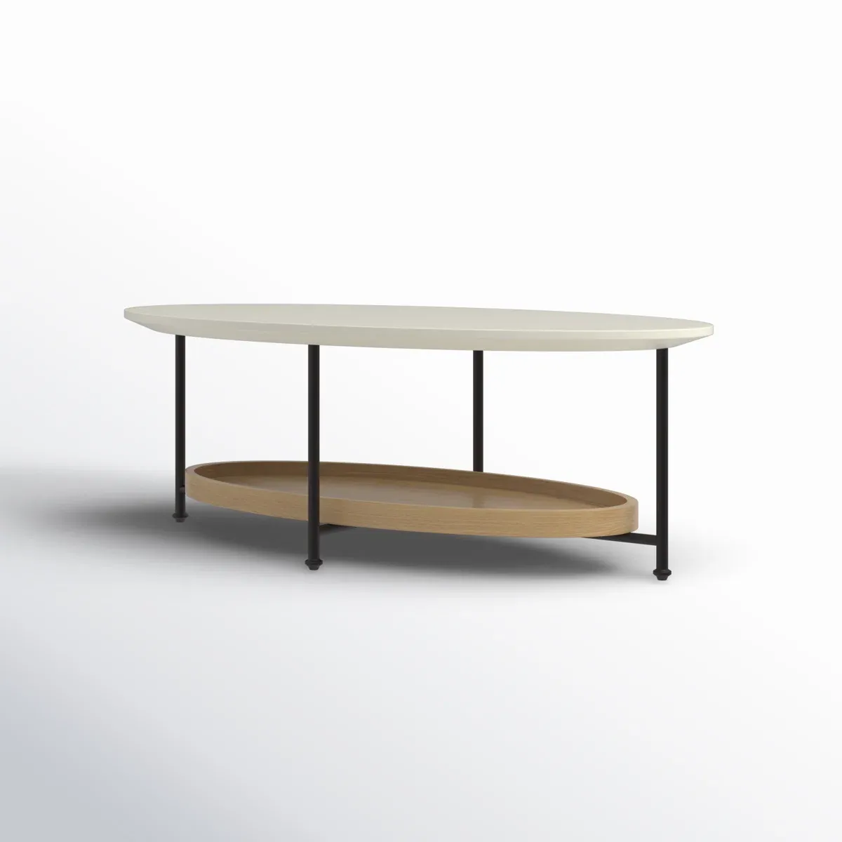 Table basse ovale Beaumont – Finition bois naturel et blanc avec étagère basse