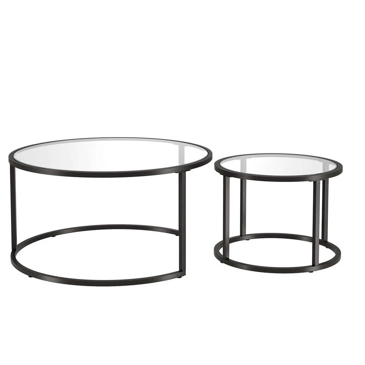 Ensemble de 2 tables basses rondes Watson – Verre trempé et acier noir
