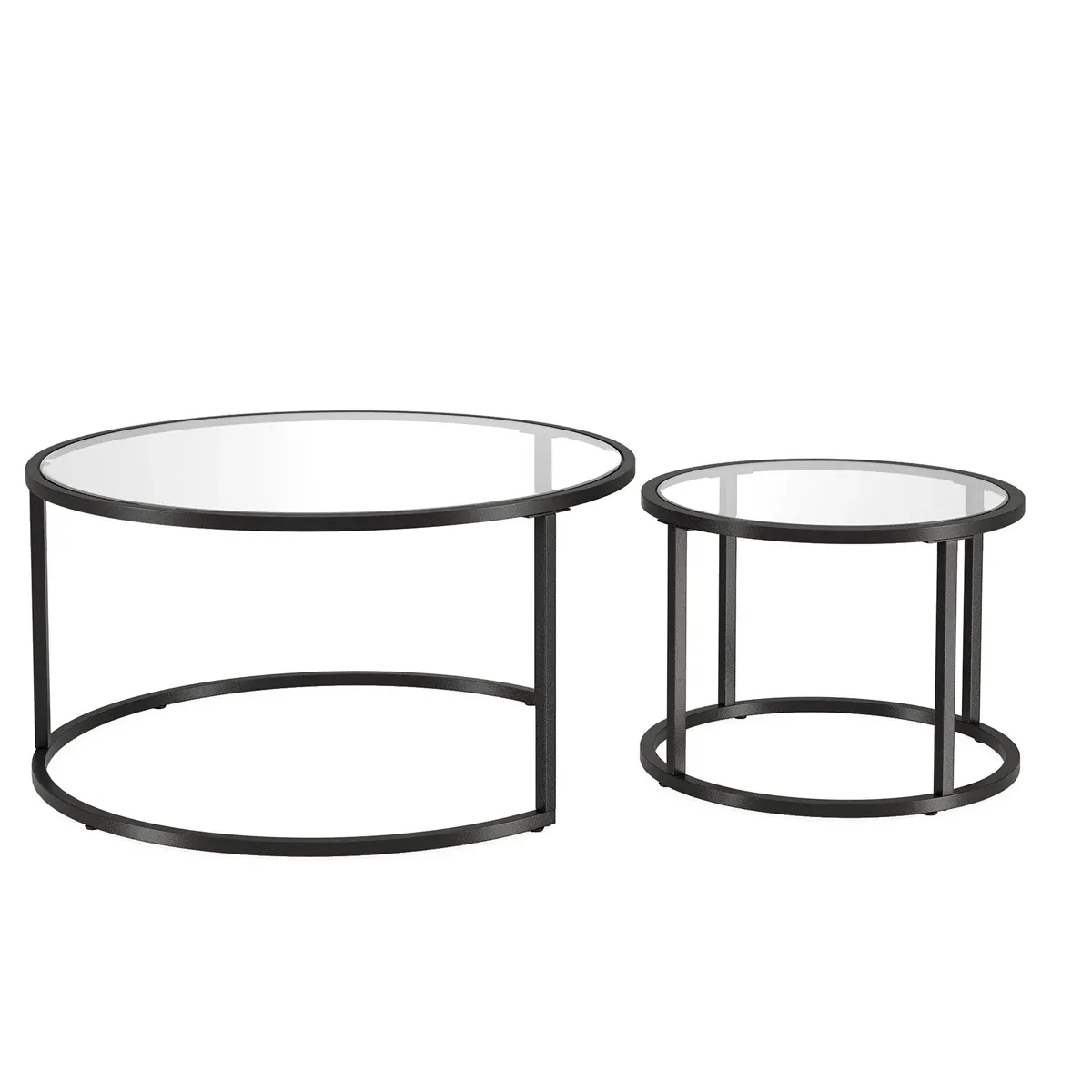 Ensemble de 2 tables basses rondes Watson – Verre trempé et acier noir