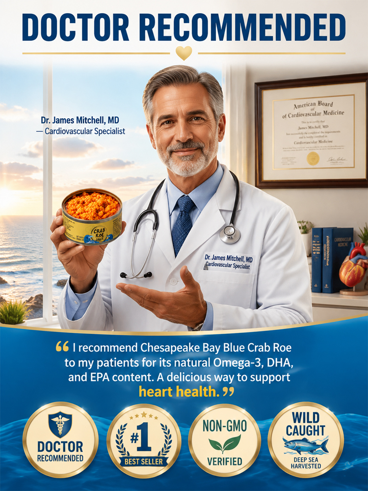 🦀 Doctor-Recommended Chesapeake Bay Blue Crab Roe: Rich in Omega-3 & 6-8 Wild Crabs Per Jar – 50% Off