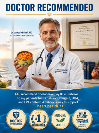 🦀 Doctor-Recommended Chesapeake Bay Blue Crab Roe: Rich in Omega-3 & 6-8 Wild Crabs Per Jar – 50% Off