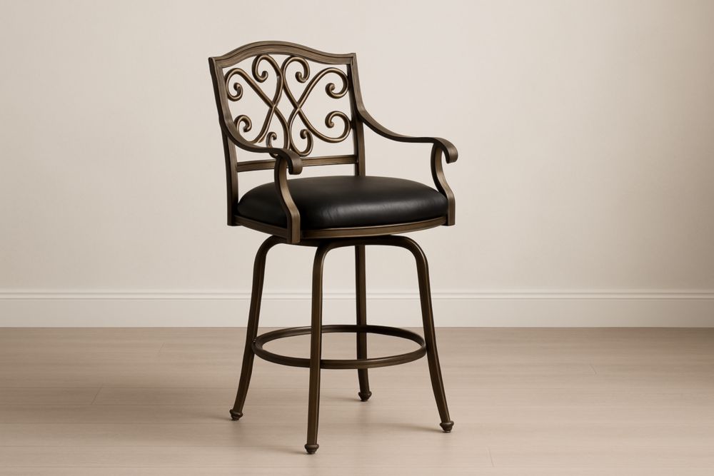 Chaise Pivotante en Métal avec Dossier Décoratif et Siège Noir-jardinvitaluz