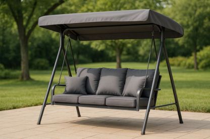 Balancelle de jardin à trois places en métal avec auvent réglable gris-jardinvitaluz