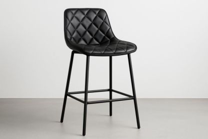 Tabouret de bar en cuir PU noir avec pieds en acier-jardinvitaluz