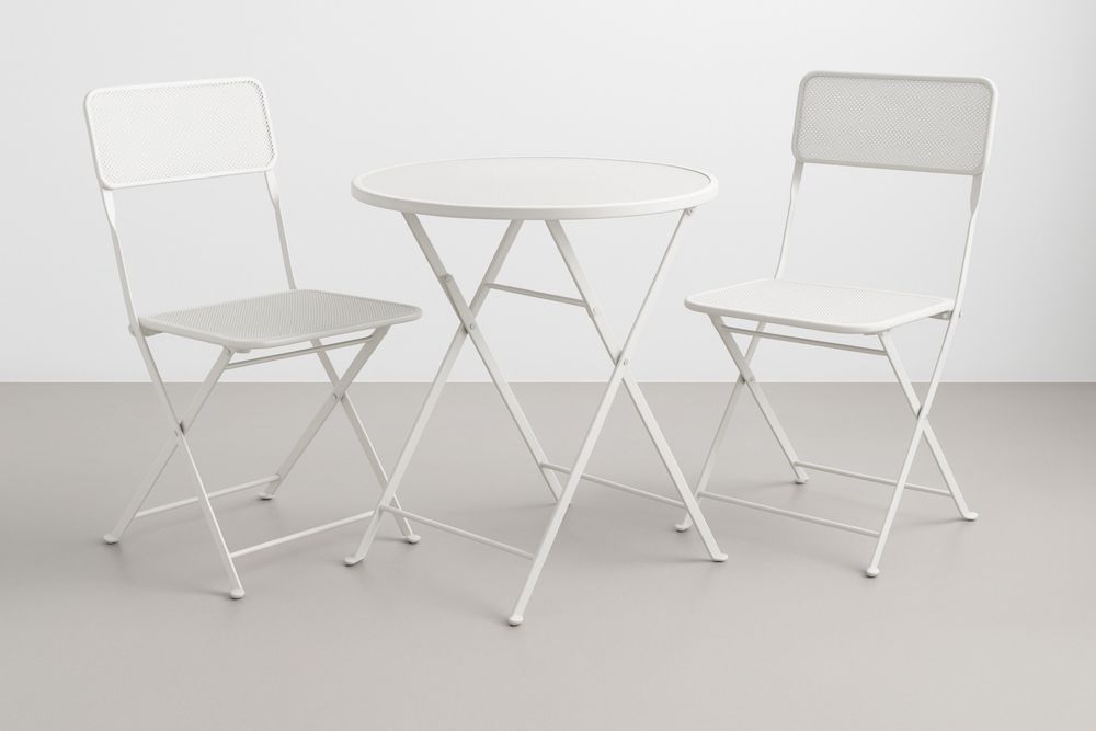 Ensemble table ronde et chaises pliantes en métal blanc 60 cm-jardinvitaluz