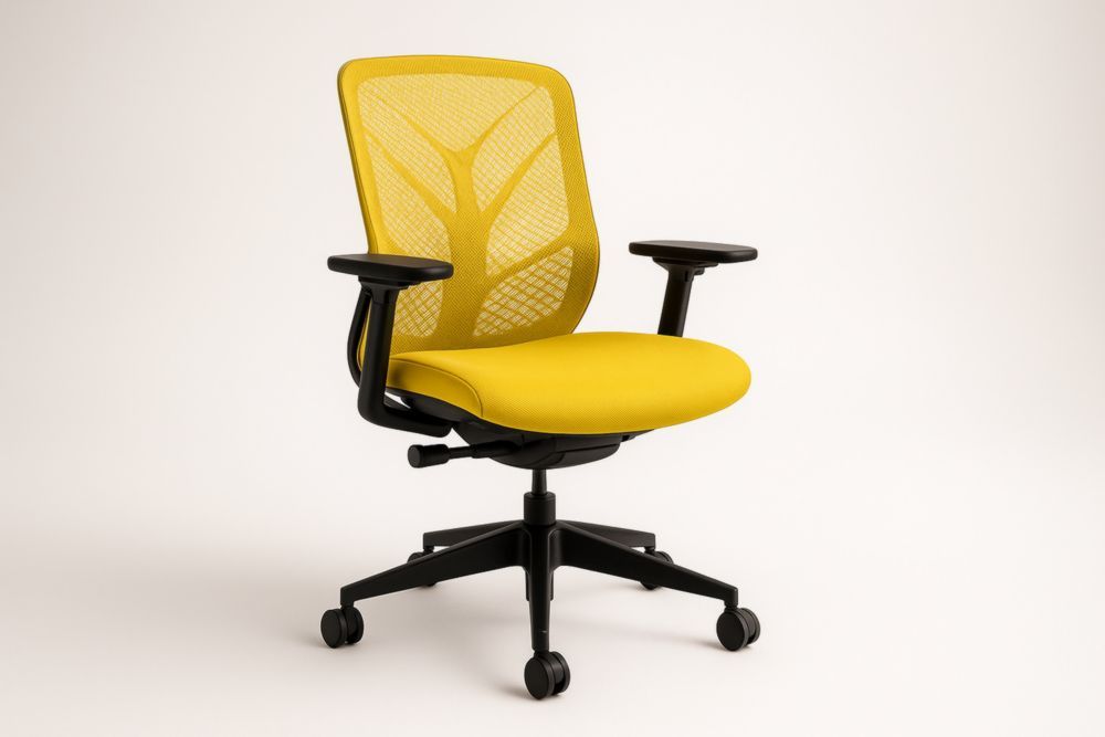 Chaise de bureau ergonomique en maille jaune avec accoudoirs réglables-jardinvitaluz