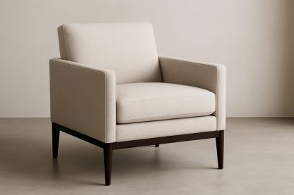 Fauteuil en Tissu Polyester Beige avec Pieds en Bois-jardinvitaluz