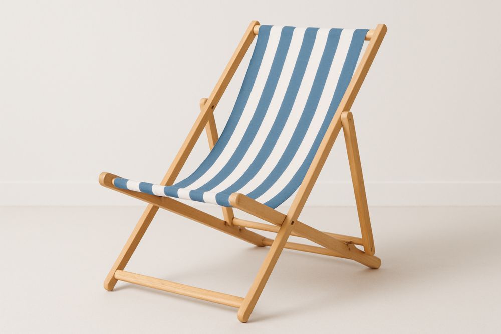 Chaise Longue Pliante en Bois et Tissu Rayé Bleu/Blanc-jardinvitaluz