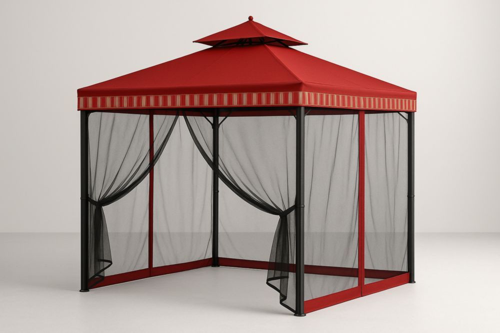 Pavillon de jardin en acier avec moustiquaire rouge 300x300 cm-jardinvitaluz