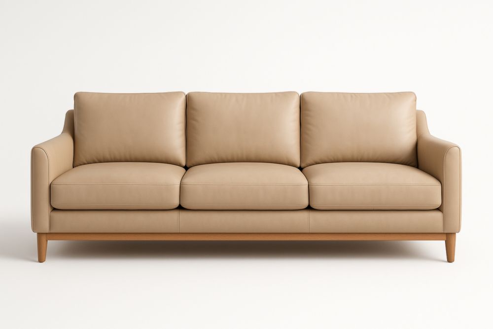 Canapé 3 places en cuir synthétique beige avec structure en bois massif-jardinvitaluz