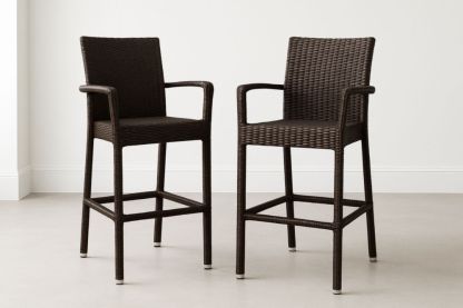 Lot de 2 chaises de bar en rotin avec dossier et accoudoirs 76 cm Marron-jardinvitaluz