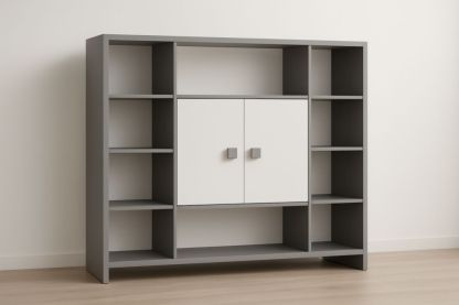 Bibliothèque en bois d'ingénierie avec 2 portes et étagères Gris/Blanc 120x30x140 cm-jardinvitaluz