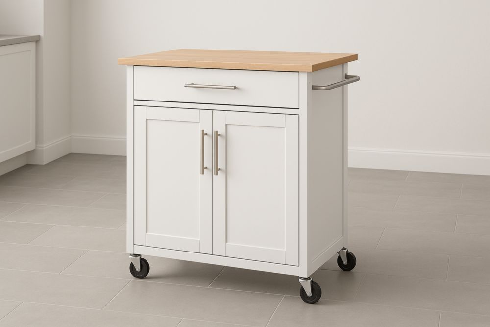 Chariot de Cuisine en Bois MDF avec Roues Blanc/Naturel-jardinvitaluz