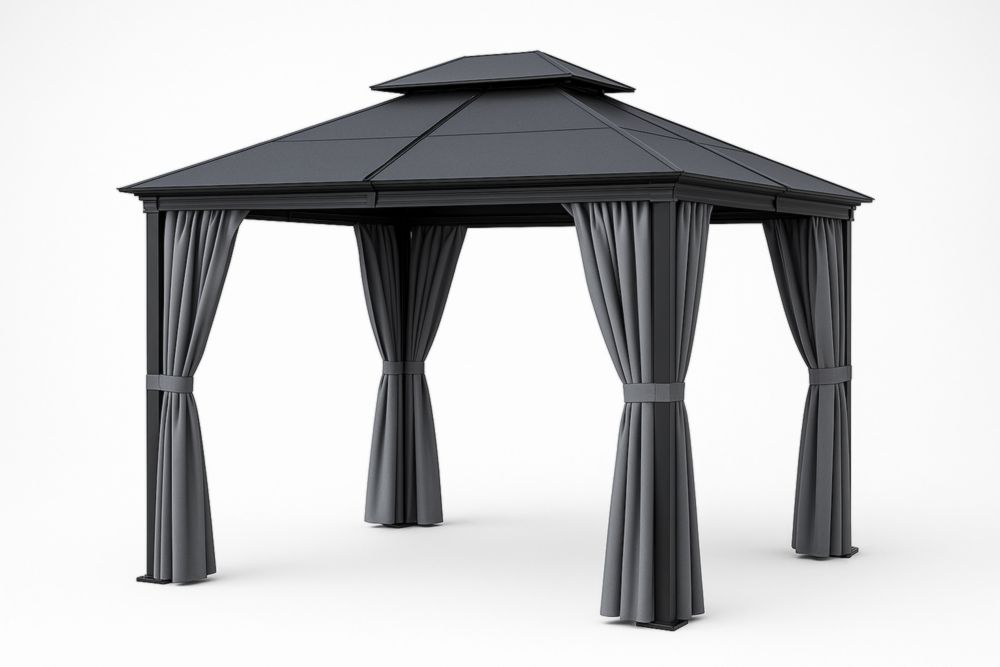 Tonnelle en Acier et Polyester Gris 300x300x275 cm-jardinvitaluz