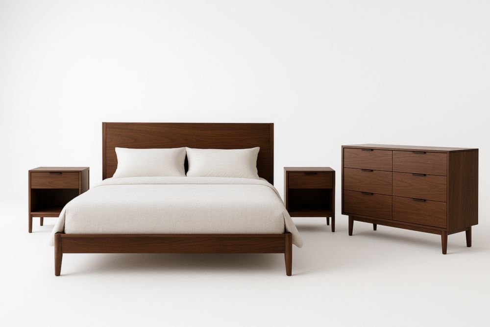 Chambre à coucher en bois lit 160x200 cm commode 6 tiroirs tables de chevet-jardinvitaluz