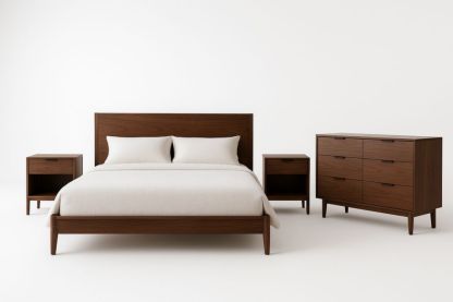 Chambre à coucher en bois lit 160x200 cm commode 6 tiroirs tables de chevet-jardinvitaluz