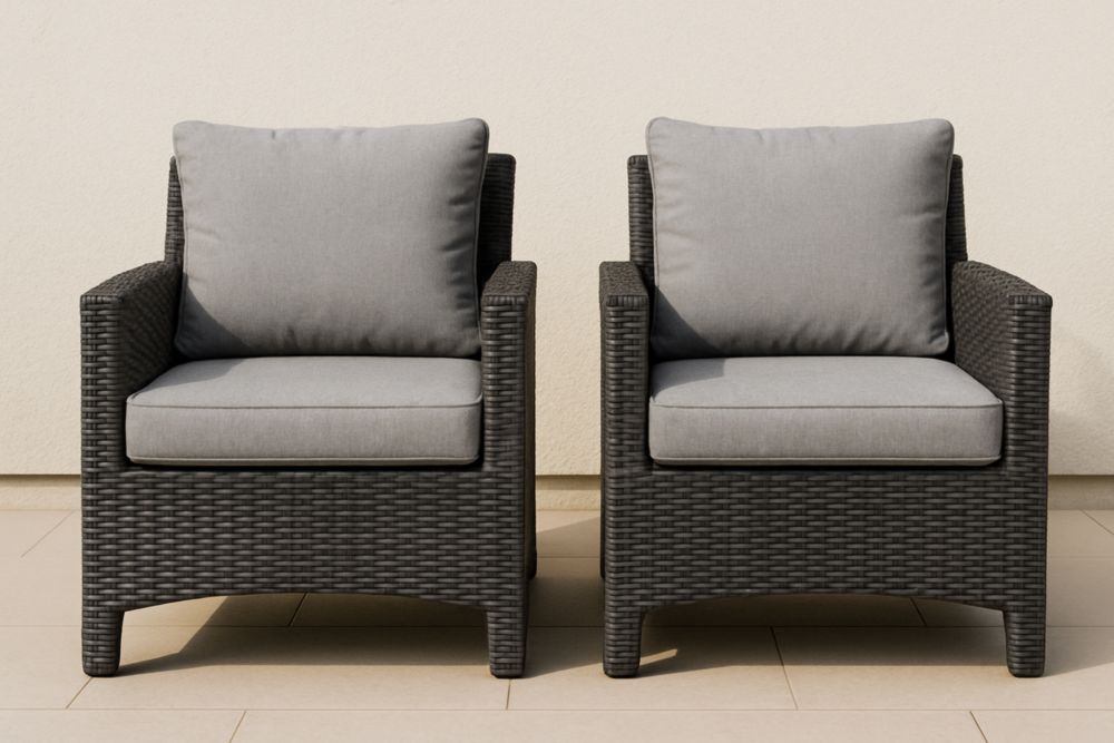 Lot de 2 fauteuils d'extérieur en résine tressée avec coussins gris-jardinvitaluz